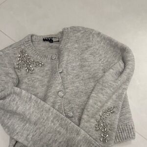 NVLT Light Gray Beaded Crewneck Cardigan